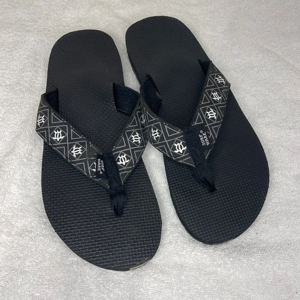 SurfWare- Men's Black Flip Flops Everyday Beach Summer Sandals Shoes Size 10 - Picture 1 of 7